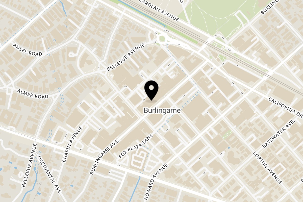 Map showing the location of Mediterranean Kebab on 1318 Burlingame Ave in Burlingame